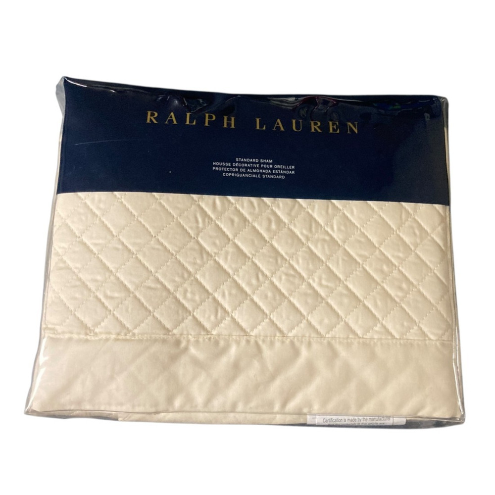 RALPH LAUREN NEW Wyatt Quilted Standard Pillow Sham Hollywood Cream MSRP $130